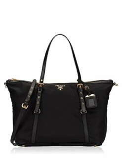 Prada Tessuto Black Nylon Leather Trim Shopping Tote Handbag 1BG253